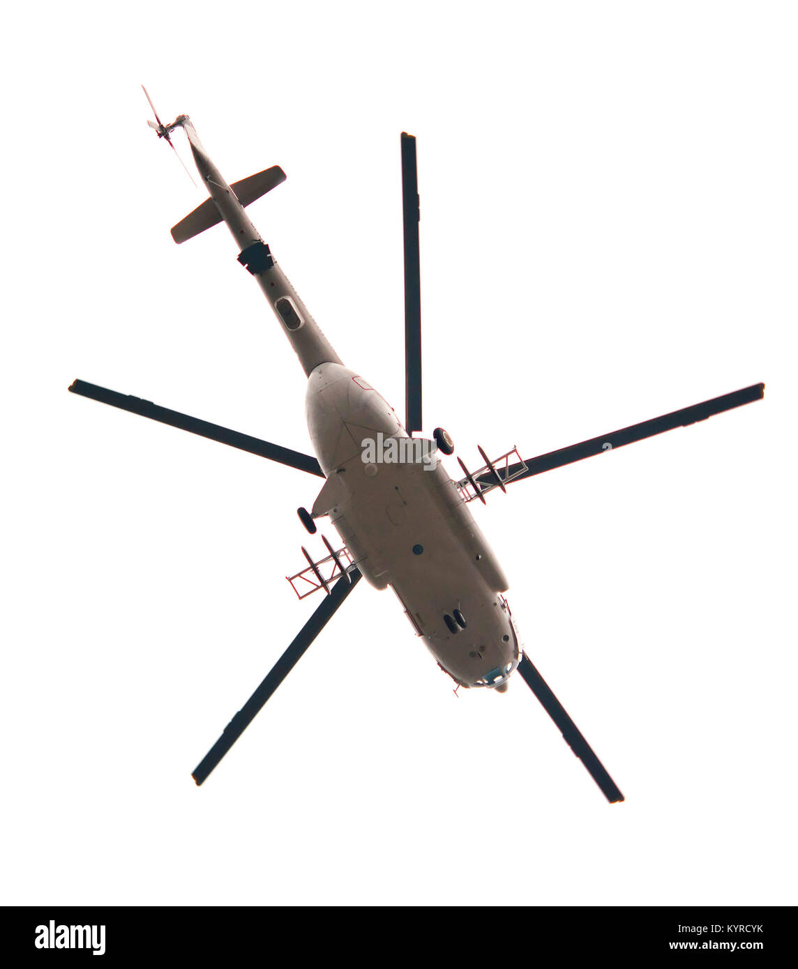 Militärhubschrauber auf weißem Hintergrund Stockfoto