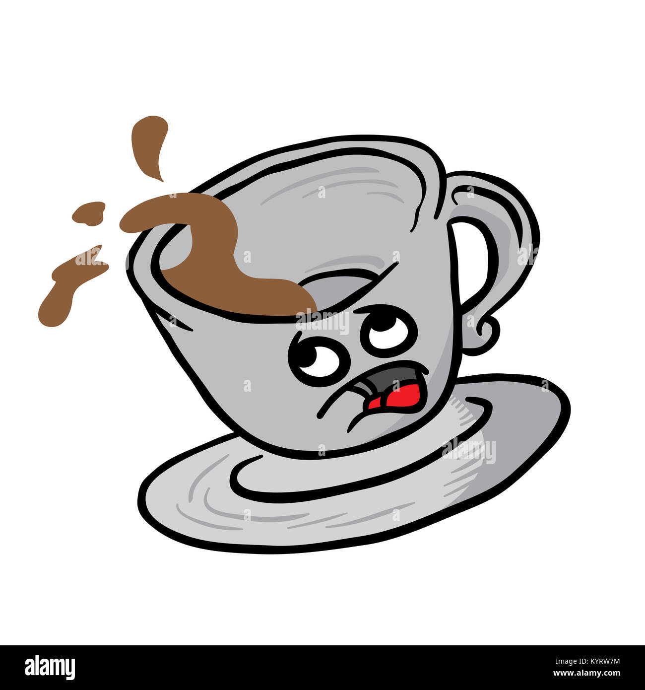 Angst Tasse Kaffee verschütten Cartoon Illustration Stockfoto