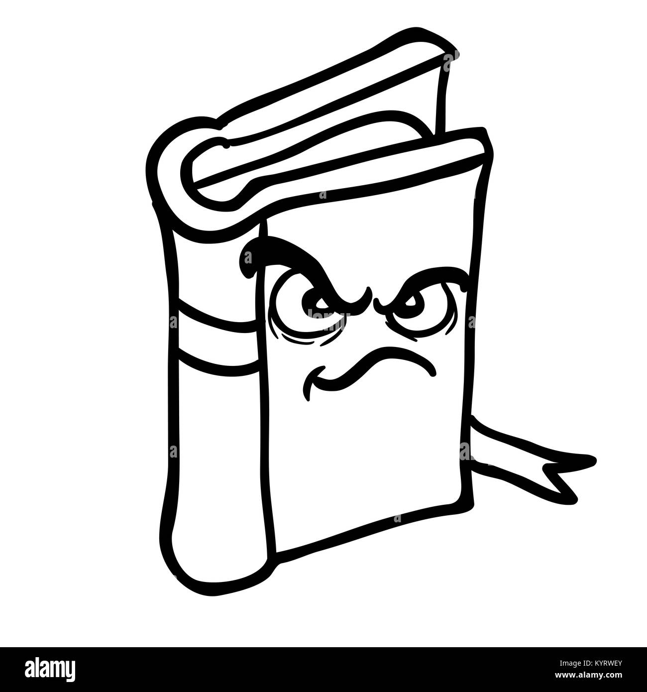 Schwarze und weiße wütend Buch Cartoon Illustration isoliert auf weißem Stockfoto