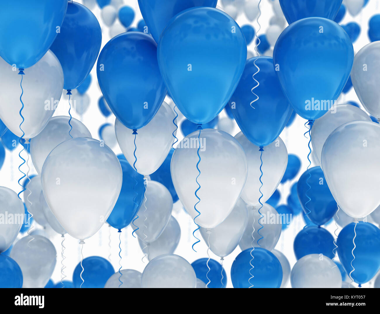 Geburtstag Luftballons blau und weiß isoliert. 3D-Render Abbildung Stockfoto