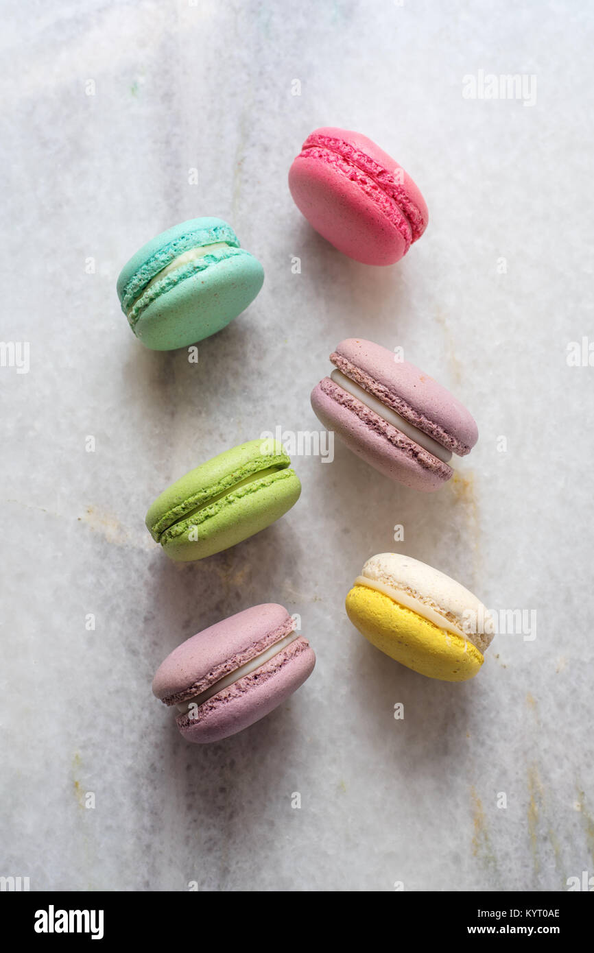 Französische Makronen Dessert von oben Stockfoto