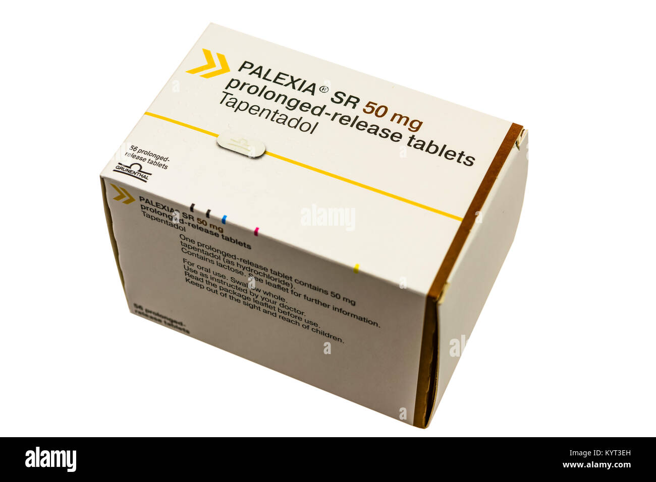 Box von Palexia SR 50mg (Tepentadol), ein Opiat basierenden Schmerzmittel zur Behandlung von starken bis starken Schmerzen verwendet. Stockfoto