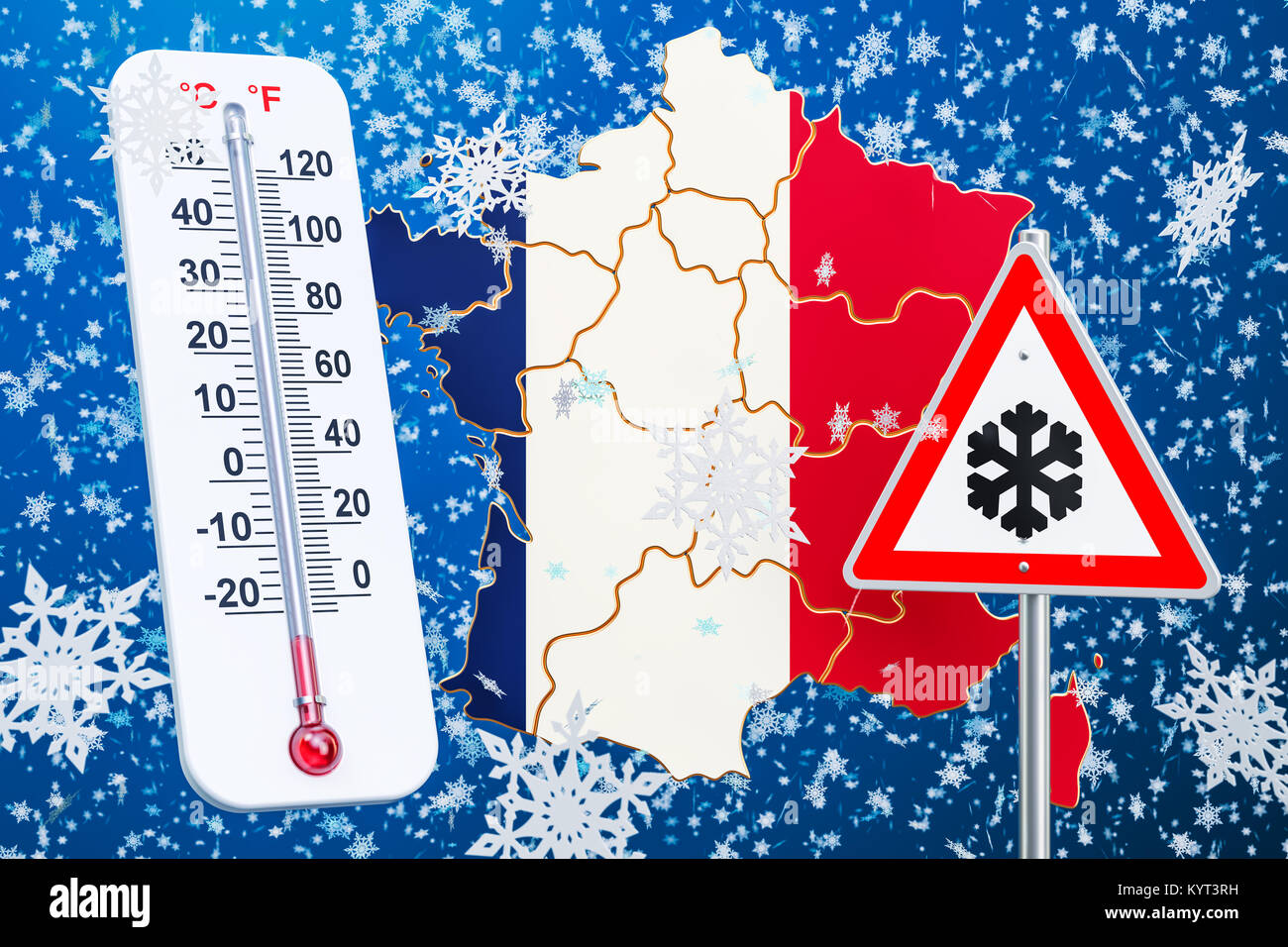 Schnee Sturm, Schnee und Sturm in Frankreich Konzept, 3D-Rendering Stockfoto