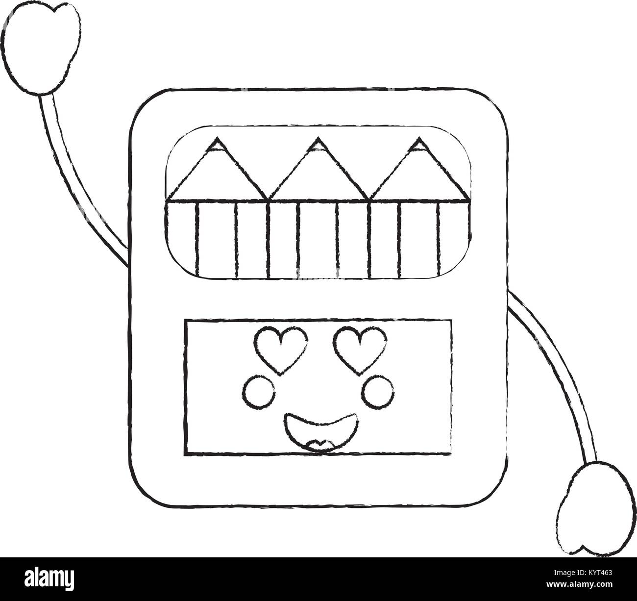 Buntstifte box Herz Augen Schulmaterial kawaii Symbol imag Stock Vektor