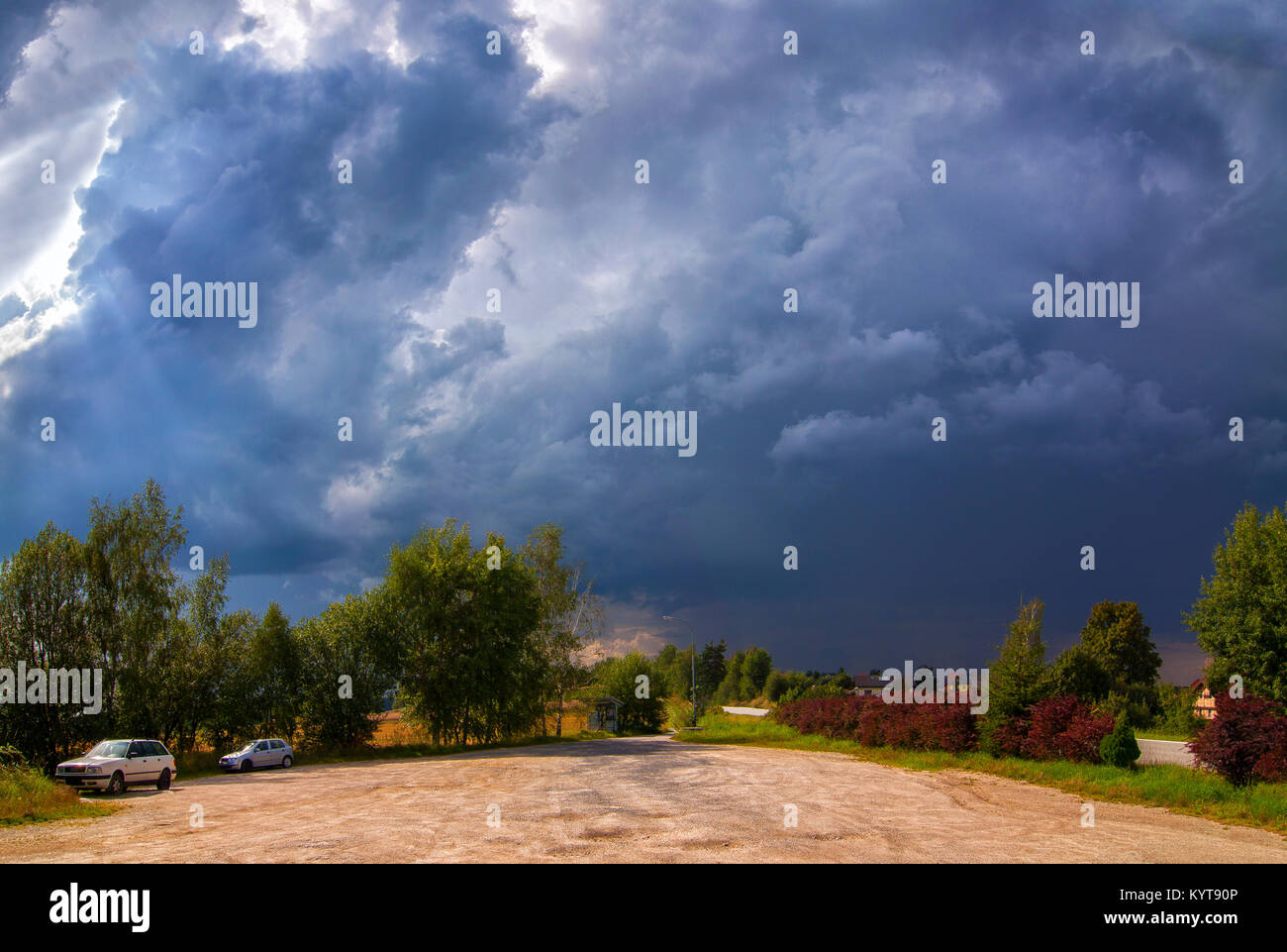 Gewitter im Waldviertel in der Nähe der Tschechischen Grenze Stockfoto