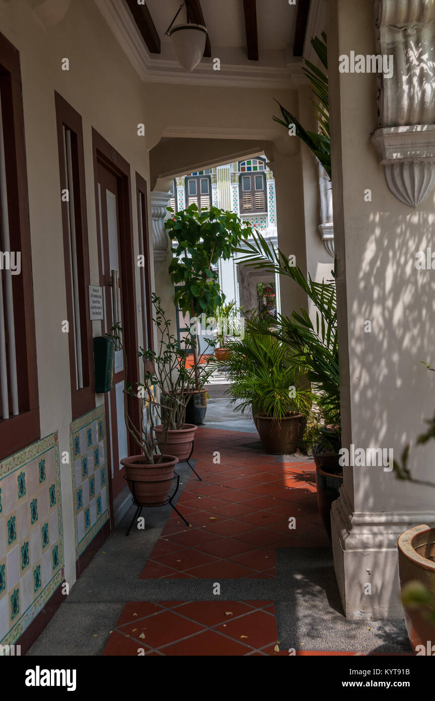 Traditionelle Peranakan Reihenhäuser auf Koon Seng Straße in der Katong (Joo Chiat) Nachbarschaft, Singapur. Stockfoto