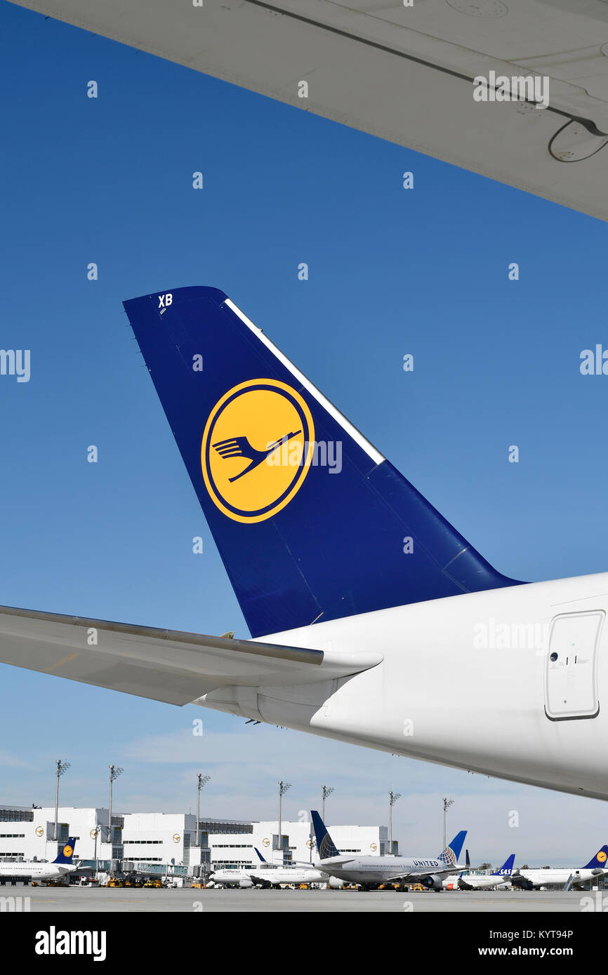 Lufthansa, Airbus A350-900, Flugzeuge, Flugzeug, Flugzeug, Fluggesellschaften, Fluglinien, Roll-, In-, Out-, Start, Push, Rampe, Flughafen München, Stockfoto