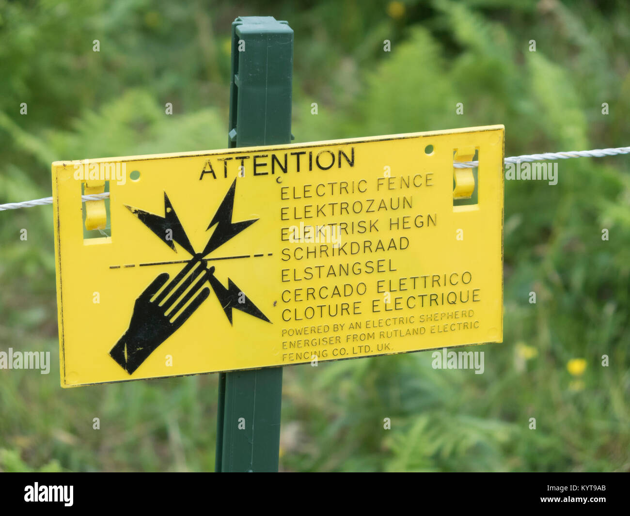 Gefahrenwarnung Zeichen für elektrische Vieh Fechten Warnung vor der Gefahr eines elektrischen Schlags, Großbritannien Stockfoto Gefahrenwarnung Zeichen für elektrische Vieh Fechten Warnung vor der Gefahr eines elektrischen Schlags, Großbritannien Stockfoto