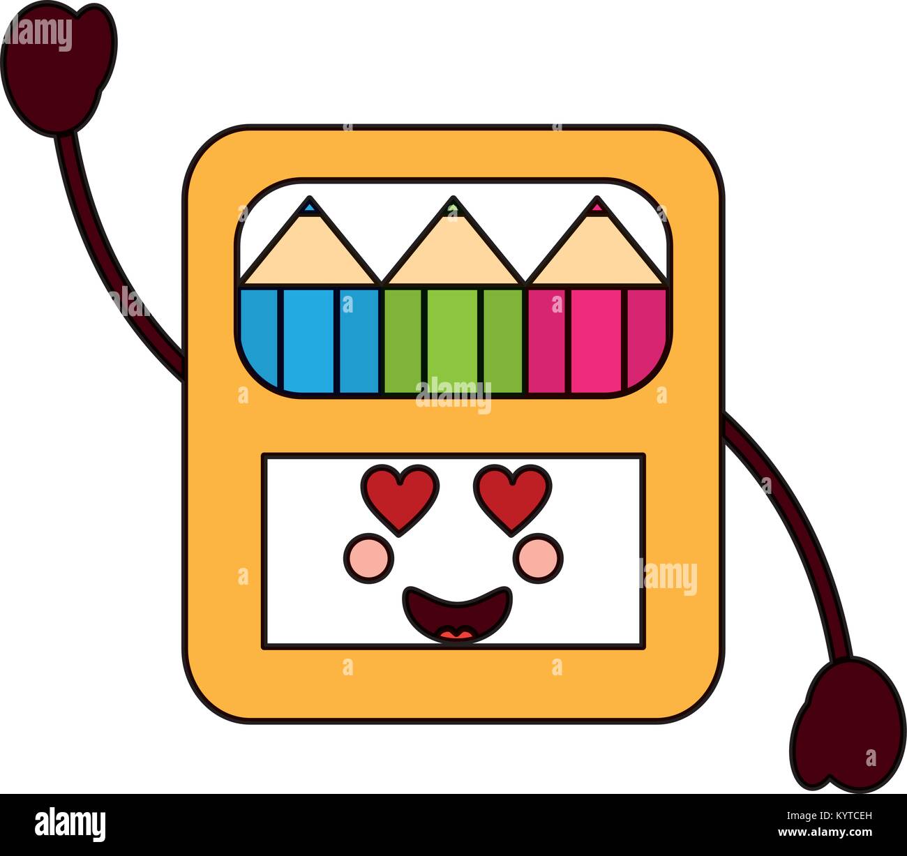 Buntstifte box Herz Augen Schulmaterial kawaii Symbol imag Stock Vektor