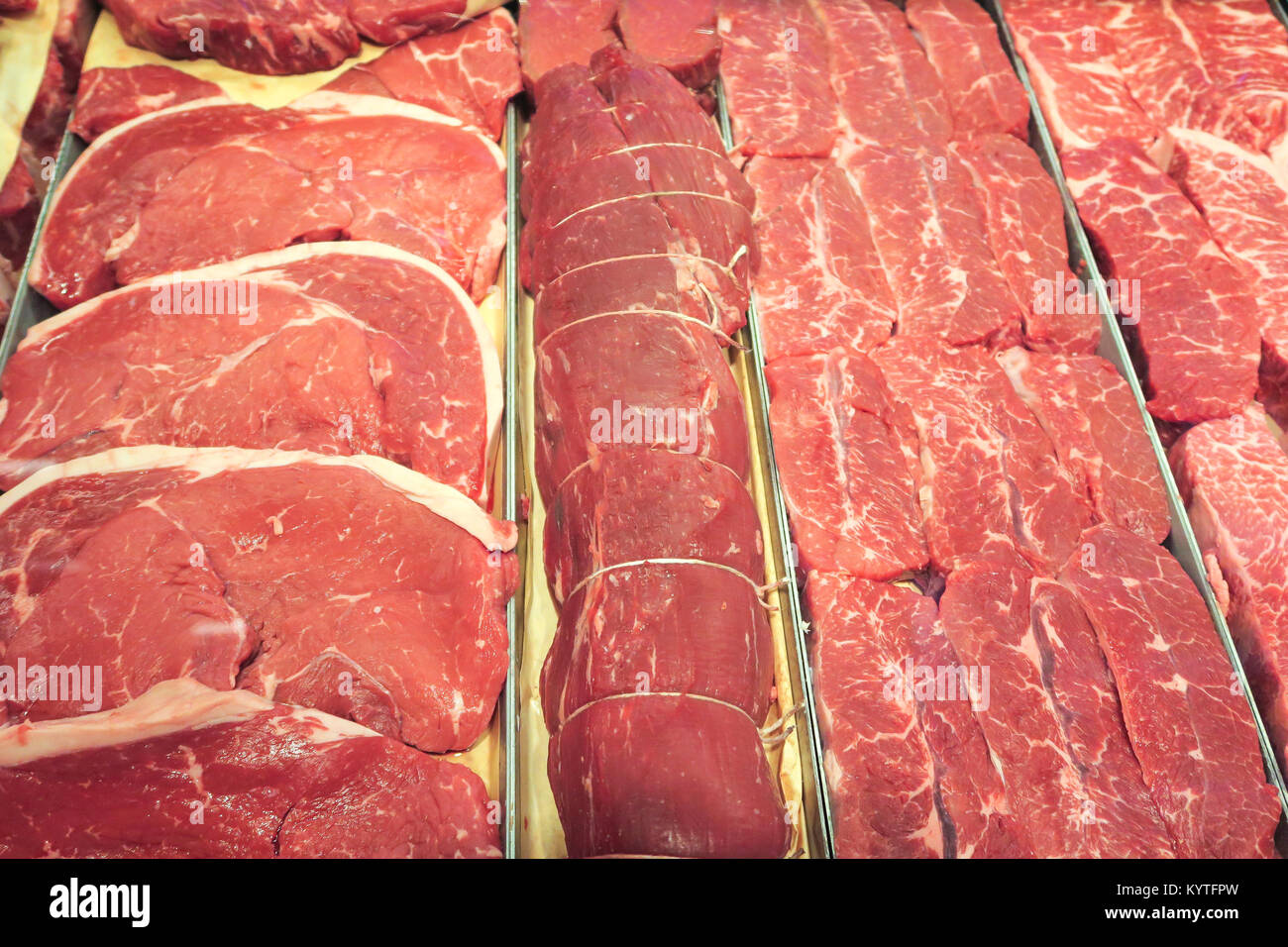 Whole Foods Market Fleisch Abteilung. Bryant Park, New York City, USA Stockfoto