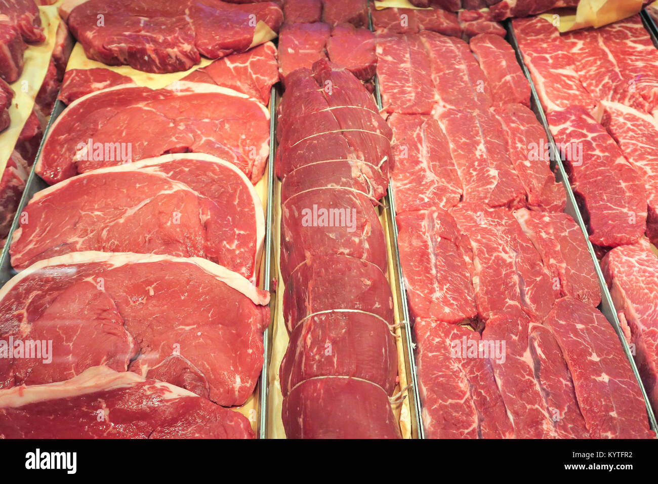 Whole Foods Market Fleisch Abteilung. Bryant Park, New York City, USA Stockfoto