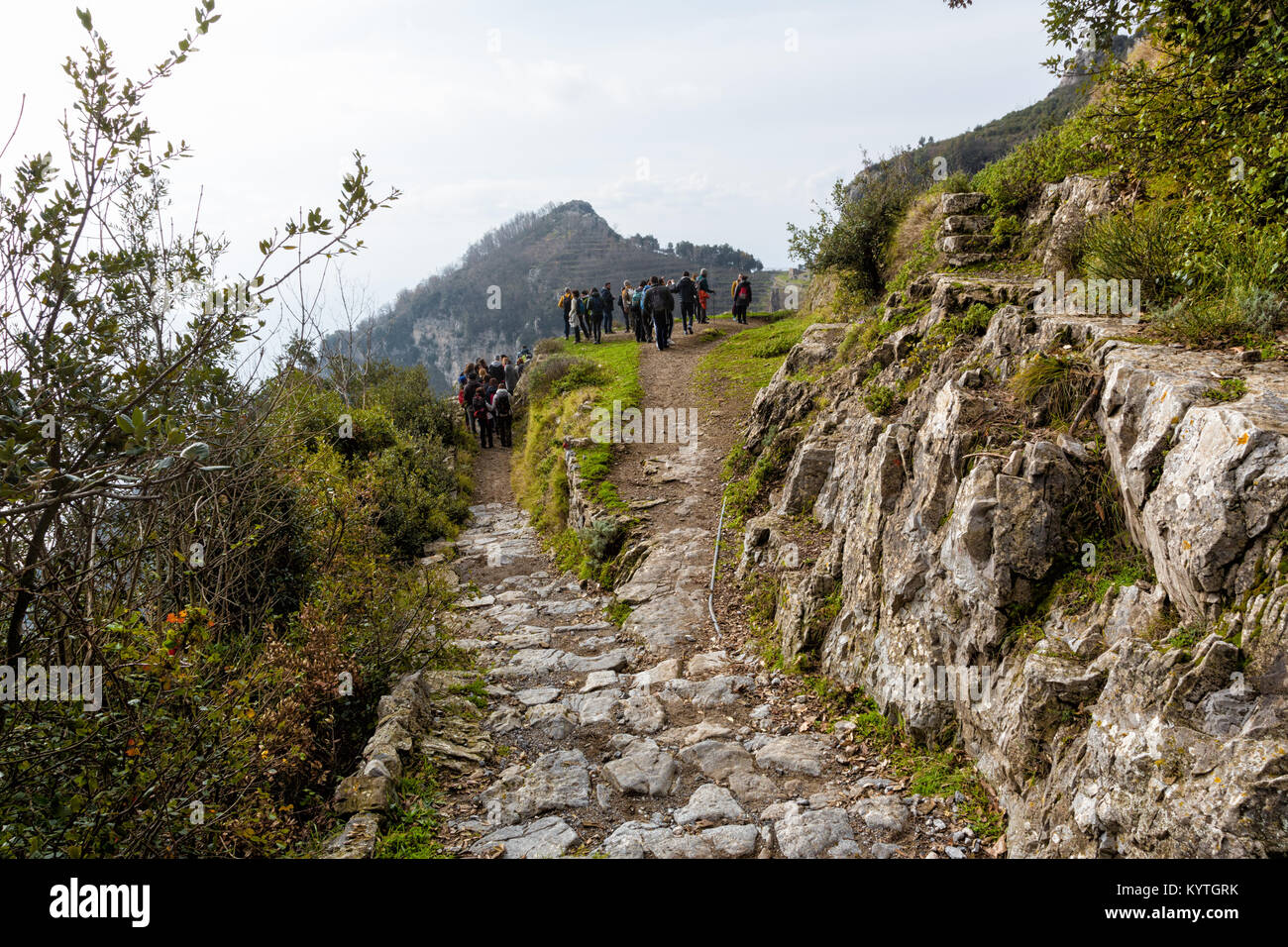 Sentiero degli Dei (Italien) - Trekking Route von Agerola bis Nocelle in Amalfiküste, genannt "der Pfad der Götter' in Kampanien, Italien Stockfoto