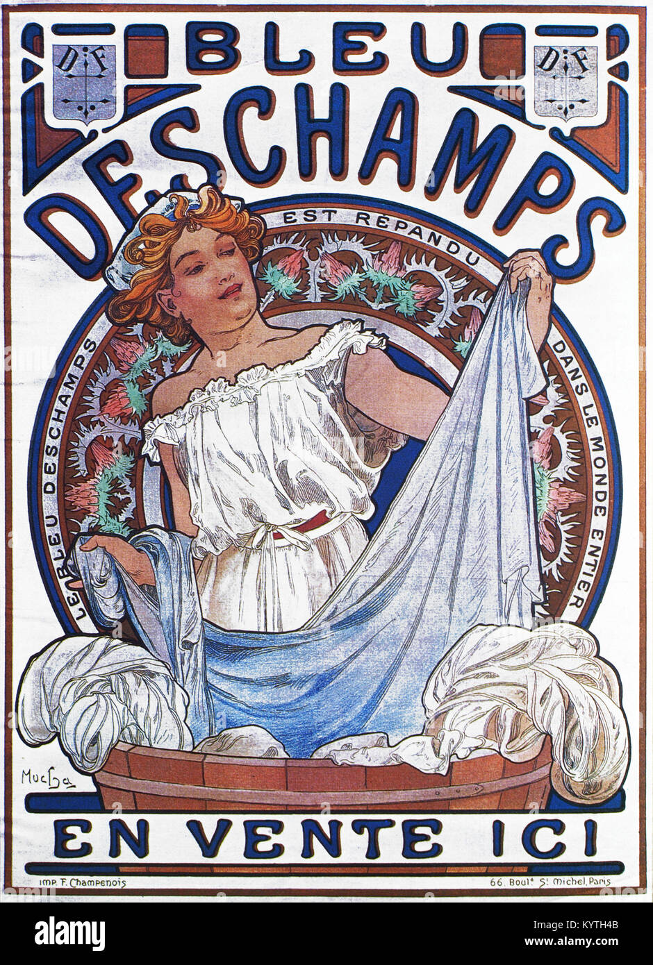 Mucha 1860-1939 Bleu Deschamps Stockfoto