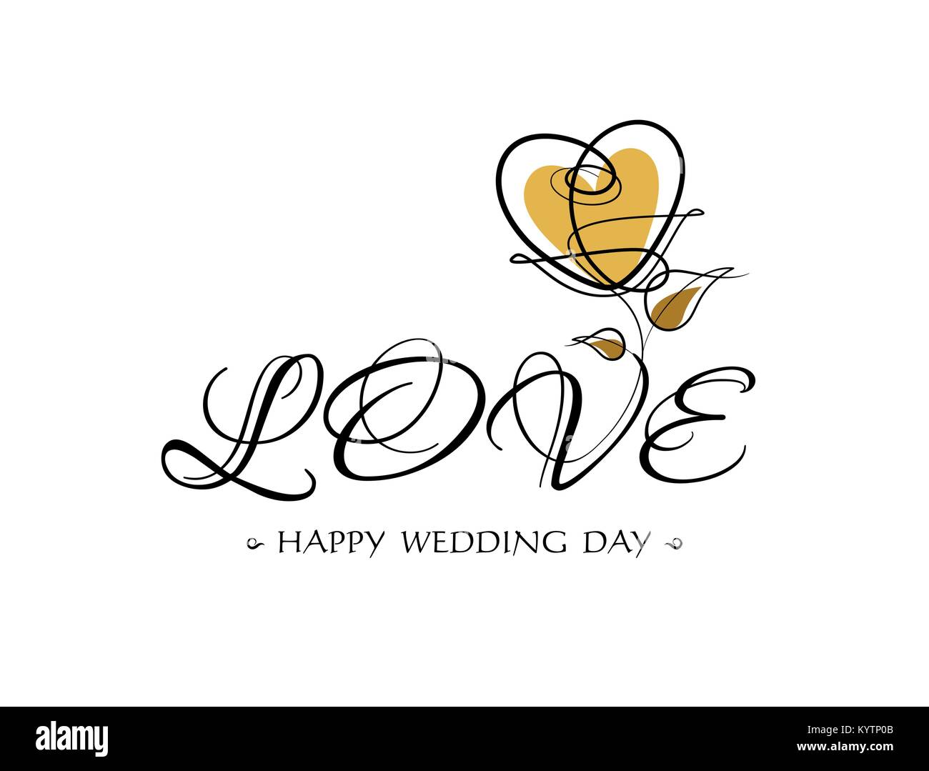 Liebe. Hochzeit Grußkarte. Romantische Kalligraphie Zeichen mit eleganten Goldene Rose. Kreative Entwurf. Vector Illustration. Stock Vektor