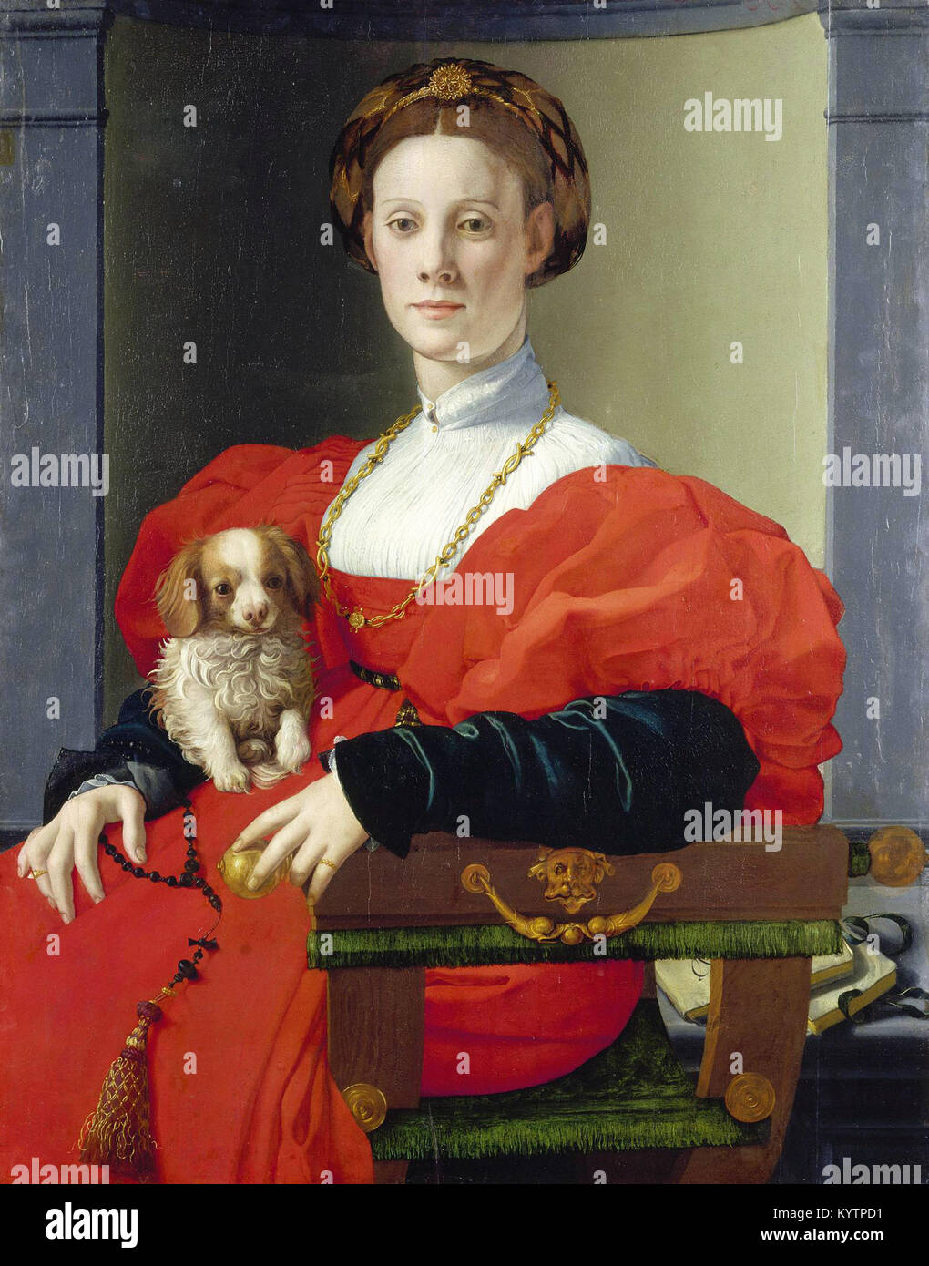 Agnolo Bronzino - Porträt einer Dame mit Hund Stockfoto