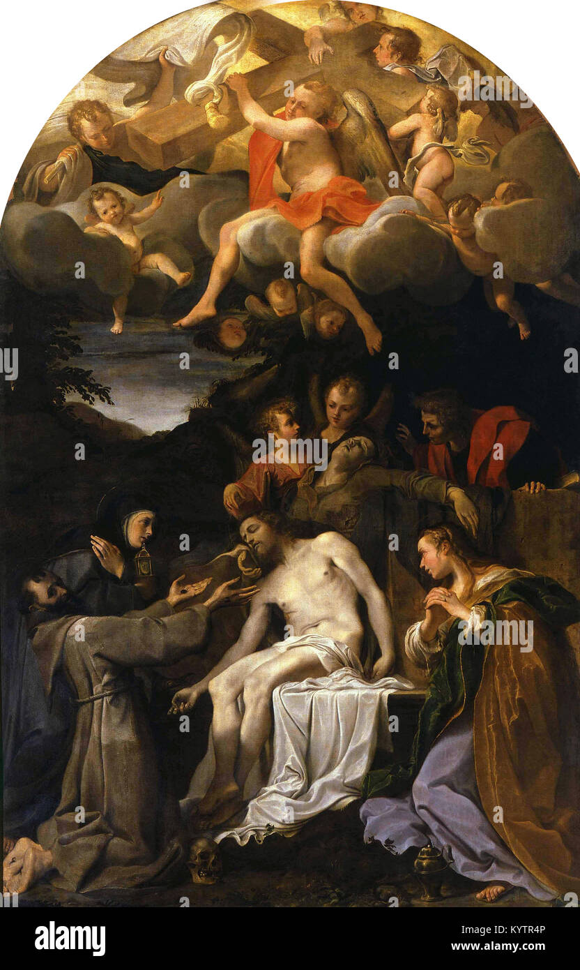Annibale Carracci - Deposizione Con la Vergine e ich Chiara, Francesco, Maddalena e Giovanni Santi Stockfoto