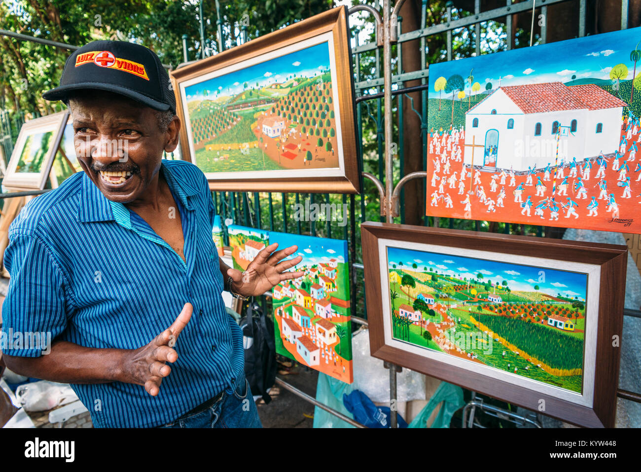 Brasilianische landschaft öl Maler bei Belo Horizonte Street Market Stockfoto
