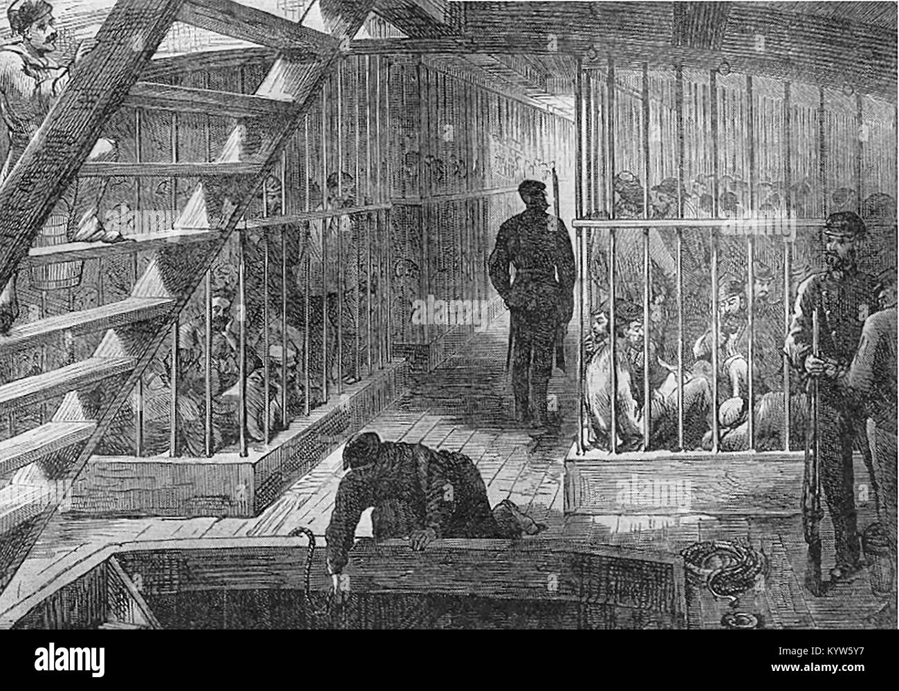 Sträflinge - AUSTRALIEN - unter Deck in einem typischen überführen Transport Schiff Stockfoto
