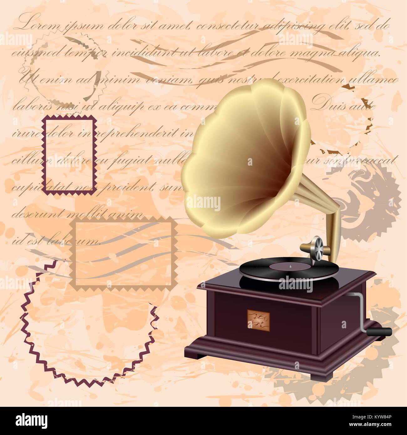 Vintage Hintergrund mit Musik gramophone Stock Vektor