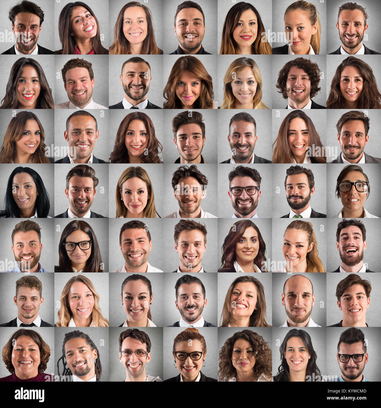 Fröhlicher und positiver Gesichter Collage von Geschäftsleuten Stockfoto