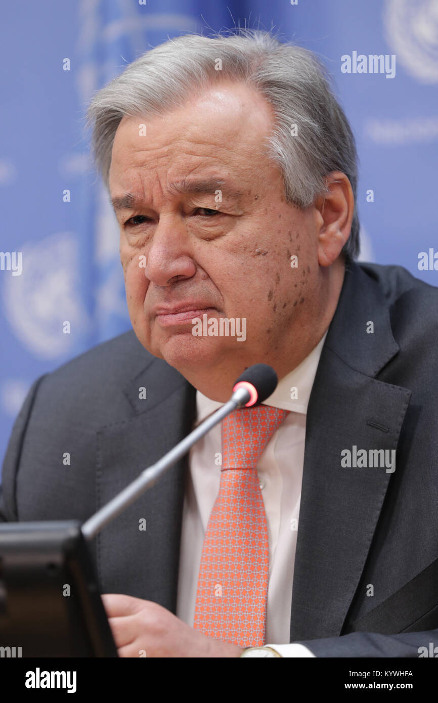 New York, NY, USA. 16 Jan, 2018. Vereinten Nationen, New York, USA, 16. Januar 2018 - Pressekonferenz vom Generalsekretär Antonio Guterres heute auf das UN-Hauptquartier in New York auf seiner Agenda für 2018. Foto: Luiz Rampelotto/EuropaNewswire Credit: Luiz Rampelotto/ZUMA Draht/Alamy leben Nachrichten Stockfoto