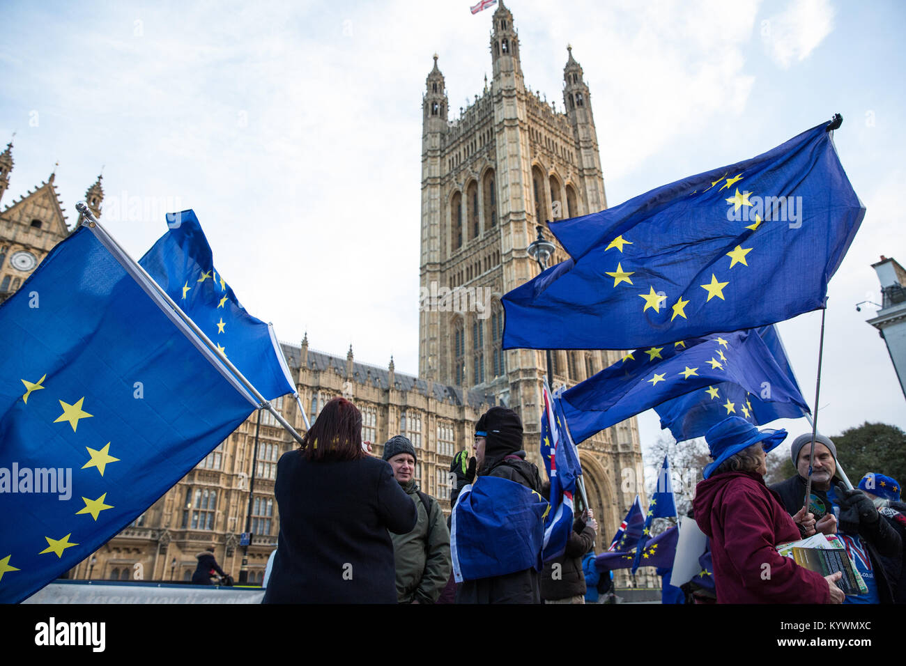London, Großbritannien. 16 Jan, 2018. Anti-Brexit Demonstranten von Sodem wave Europäische Union Flaggen und Union Jacks während einem Tag der Tätigkeit außerhalb des Parlaments. Credit: Mark Kerrison/Alamy leben Nachrichten Stockfoto