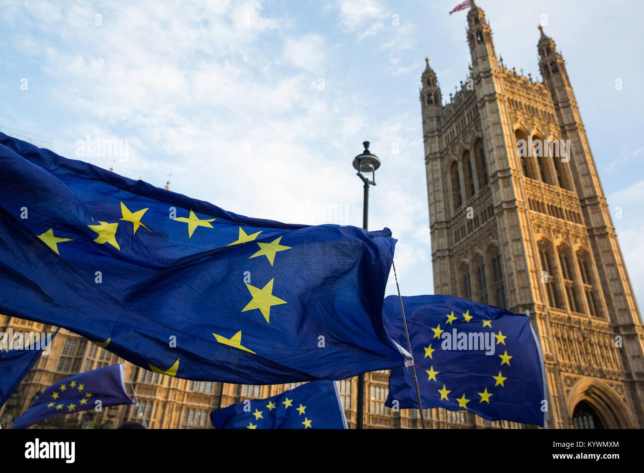 London, Großbritannien. 16 Jan, 2018. Anti-Brexit Demonstranten von Sodem wave Europäische Union Flaggen und Union Jacks während einem Tag der Tätigkeit außerhalb des Parlaments. Credit: Mark Kerrison/Alamy leben Nachrichten Stockfoto