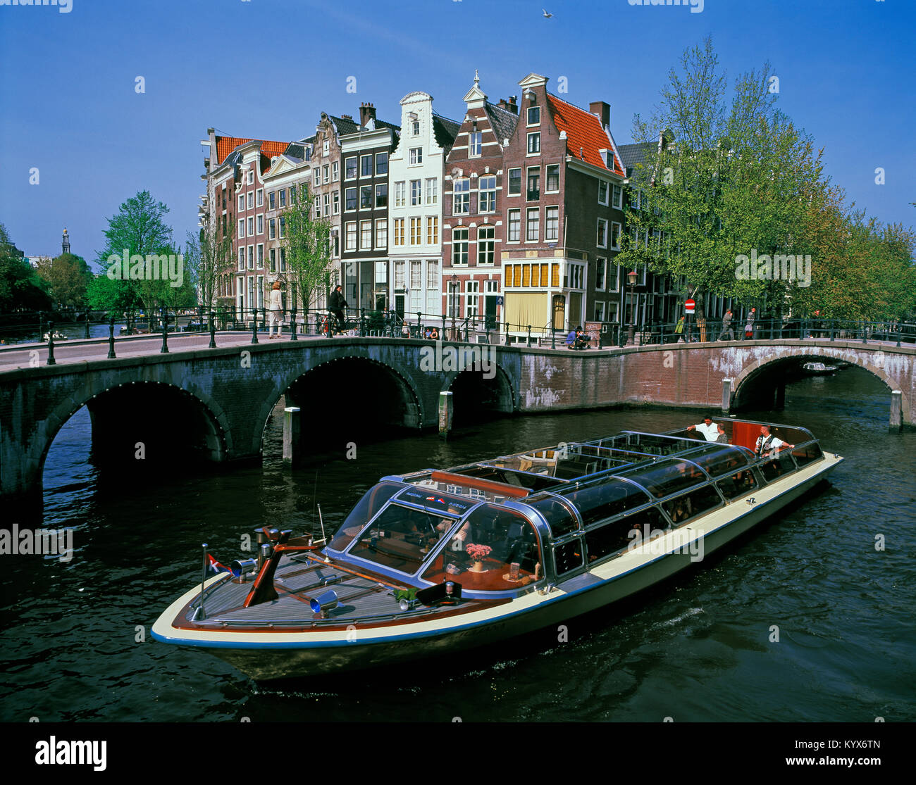 Vergnügen/Touristenboot auf der Prinsengracht, Amsterdam, Noord Holland, Niederlande Stockfoto