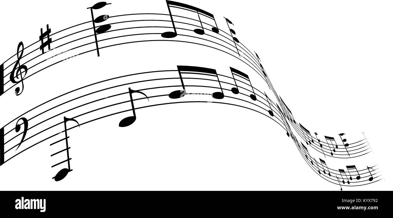 Wellenförmige Noten, Melodie - violinschlüssel Stock Vektor