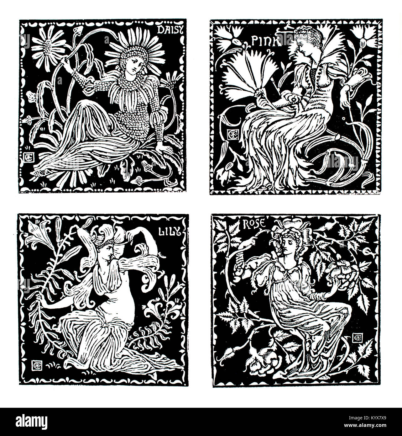 Wüste Deckchen Entwürfen von Walter Crane von 1893 Das Studio einer illustrierten Zeitschrift für Bildende und Angewandte Kunst Stockfoto