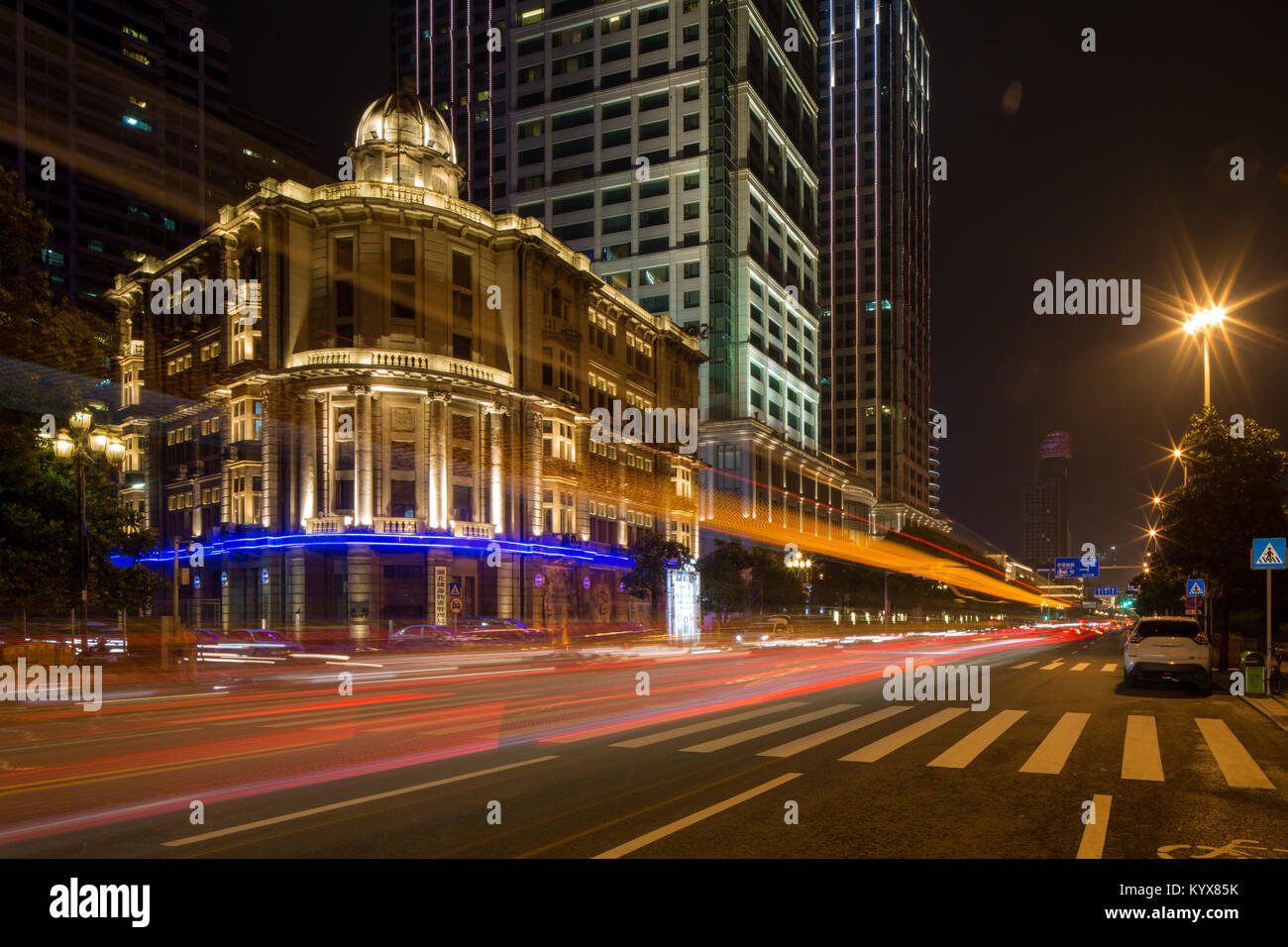 Nachtansicht von Wuhan City, Hankou, Hubei Stockfoto