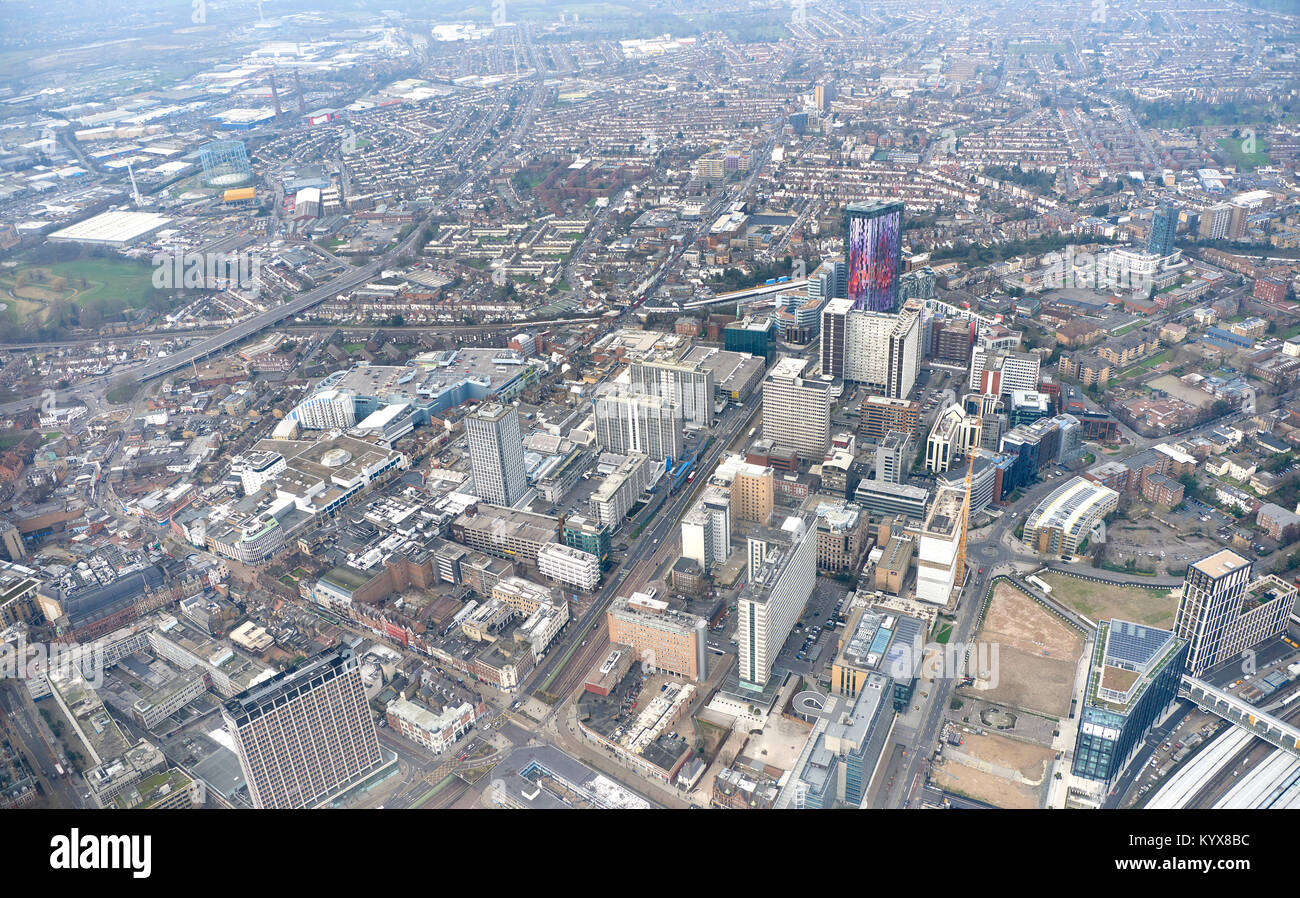 Ein Luftbild von Croydon Stadtmitte, South East England Großbritannien Stockfoto