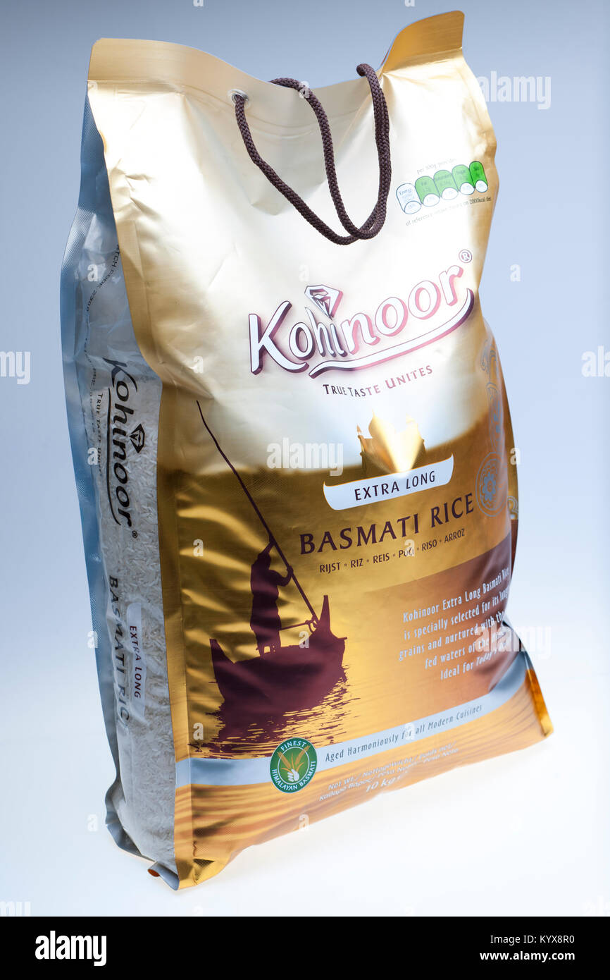 10 kg Beutel der Kohinoor extra langkörniger Basmati Reis Stockfoto