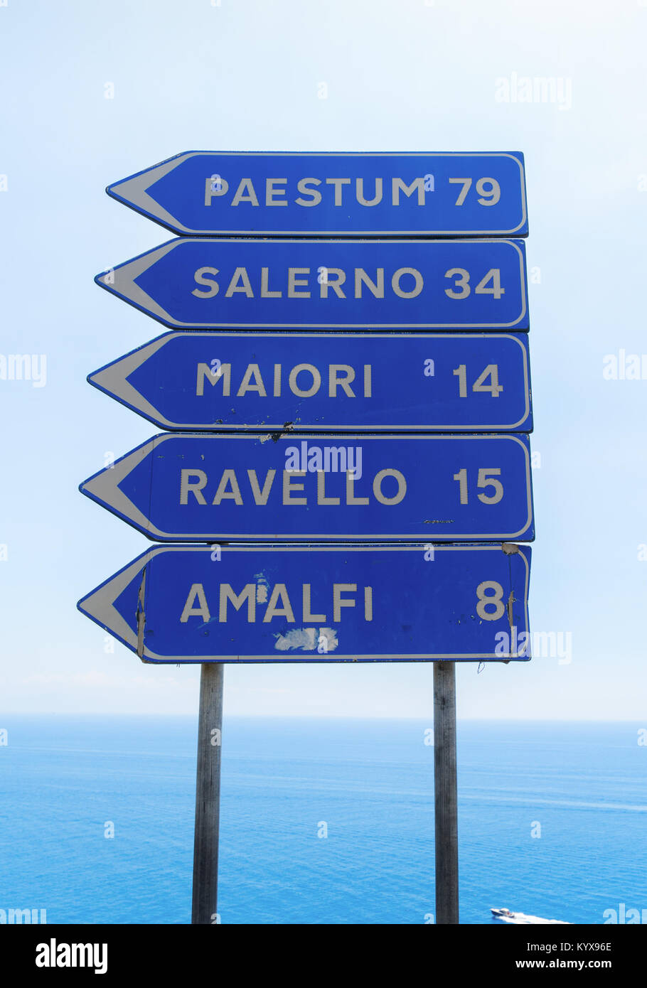 Amalfi Küste Straßenschild Stockfoto