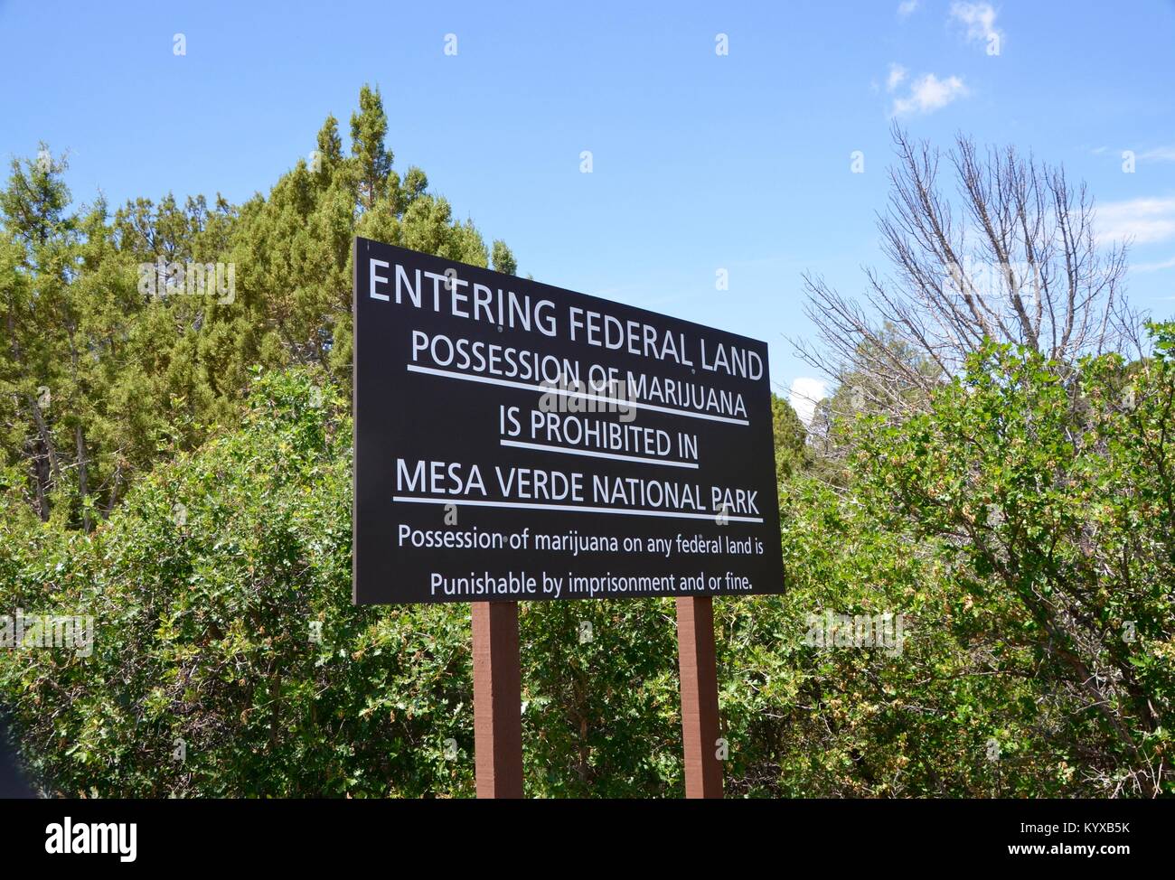 Drogen Warnschild an der Mesa Verde National Park Colorado USA Stockfoto