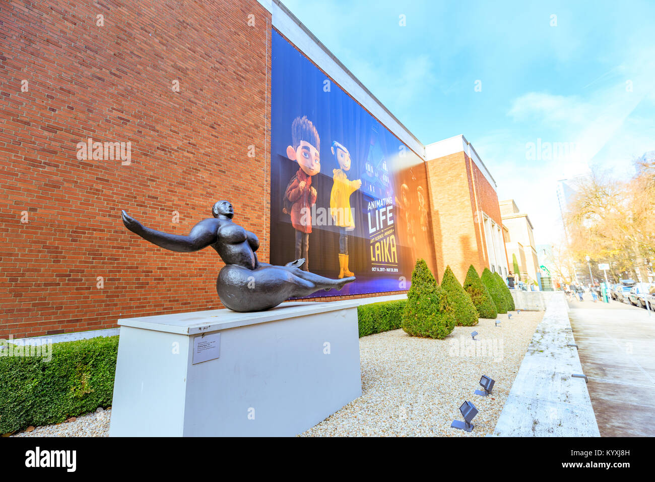 Portland, Oregon, Vereinigte Staaten - Dec 22, 2017: Fassade des Landmark Portland Art Museum. Es ist das älteste Kunstmuseum an der Westküste der Einheit Stockfoto