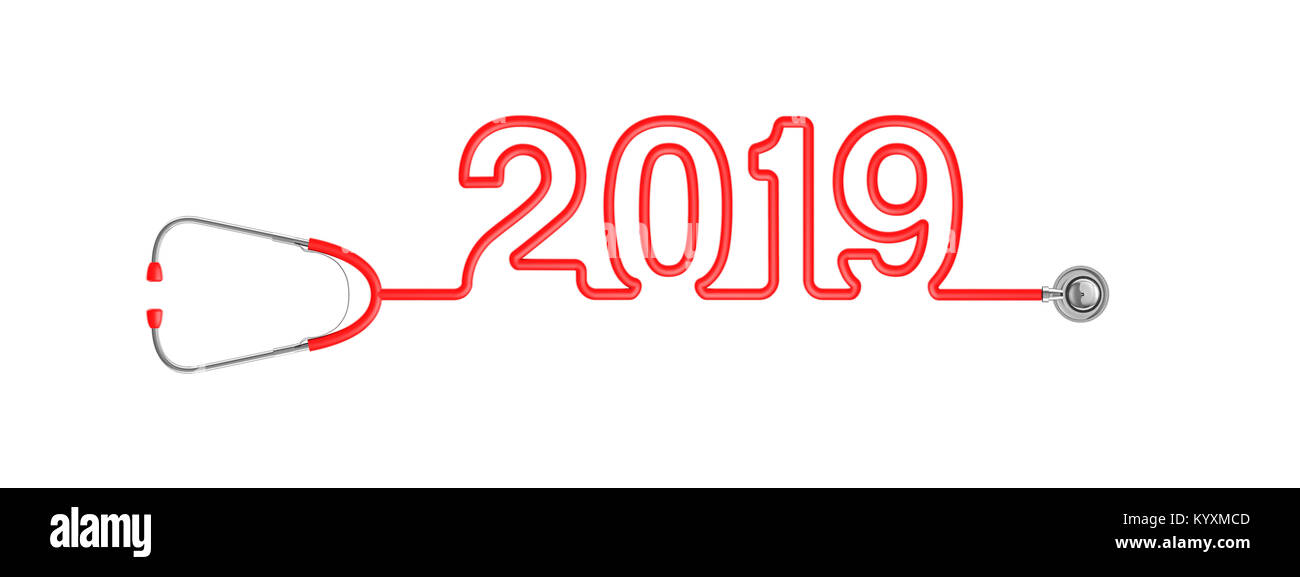 Stethoskop 2019/3D Abbildung: Stethoskop Schläuche bilden 2019 text Stockfoto