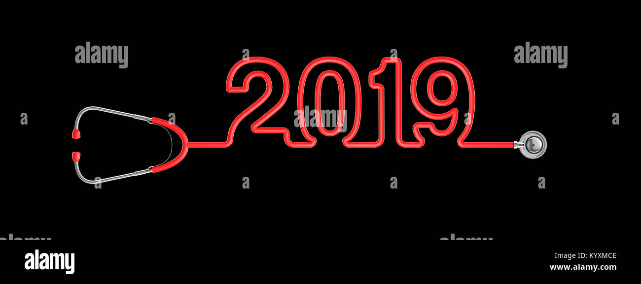 Stethoskop 2019/3D Abbildung: Stethoskop Schläuche bilden 2019 text Stockfoto
