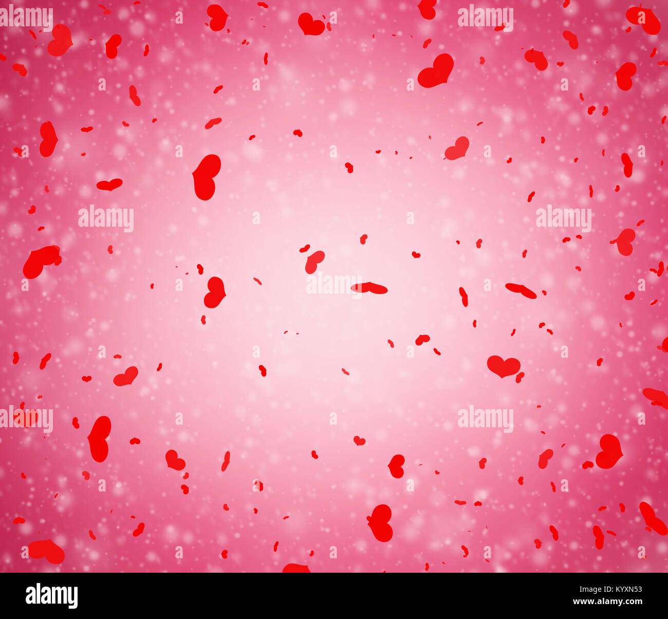 Abstrakte Valentinstag Hintergrund mit fallenden Herzen. Stockfoto