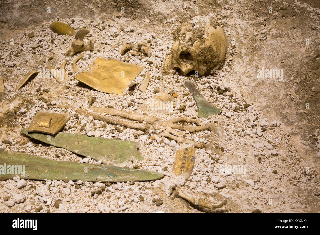 Wiederaufbau der Bestattung der Bush Barrow Häuptling. Mit der Erlaubnis von Wiltshire Museum, Devizes, England, Großbritannien Stockfoto