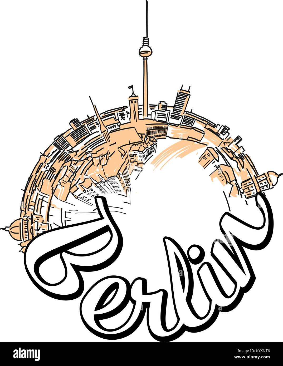Berlin reisen logo Konzept Design. Farbige skyline Vector Illustration mit Aquarell Hintergrund und Typo. Stock Vektor