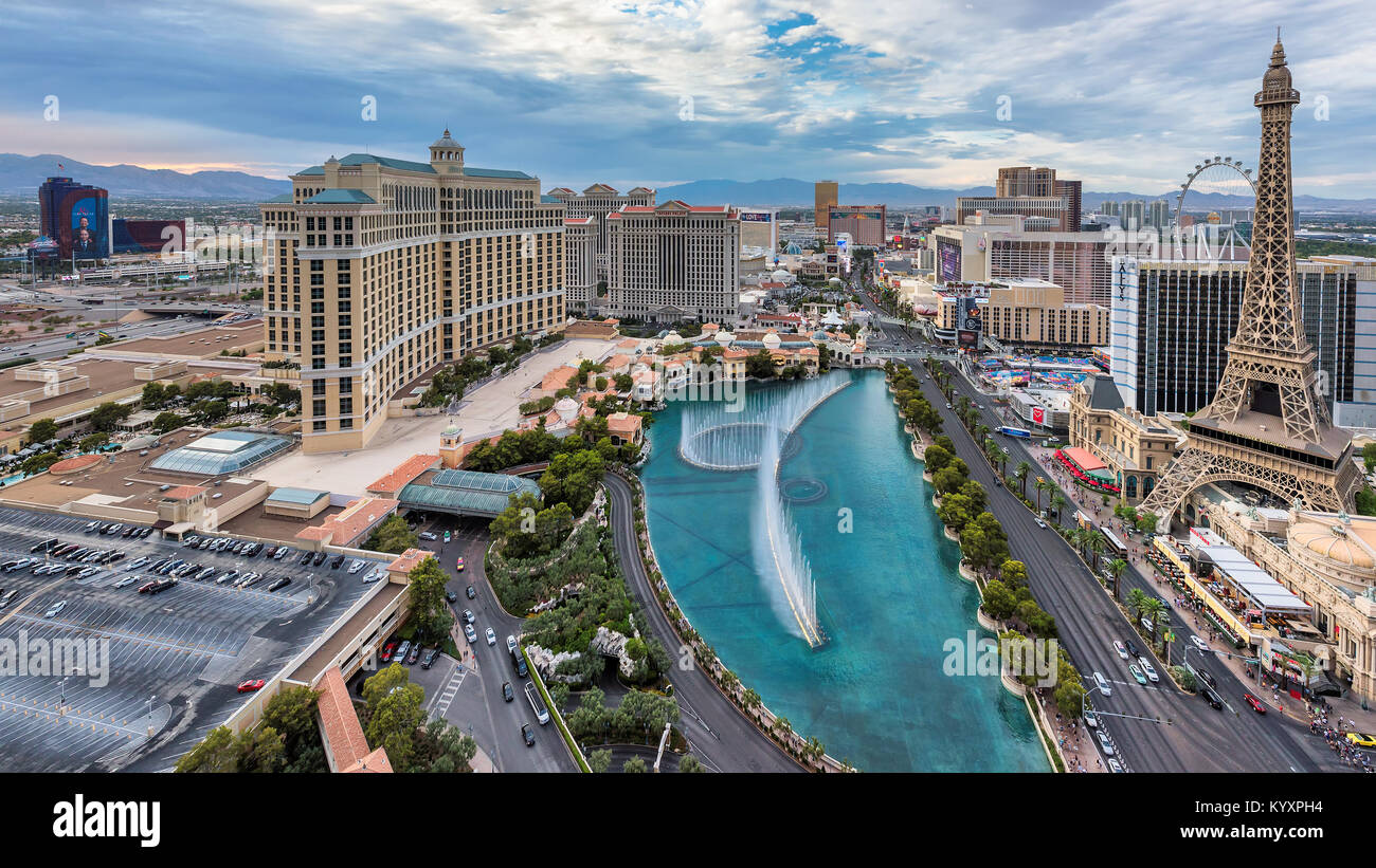 Las Vegas Strip Skyline bei Sonnenuntergang Stockfotografie Alamy