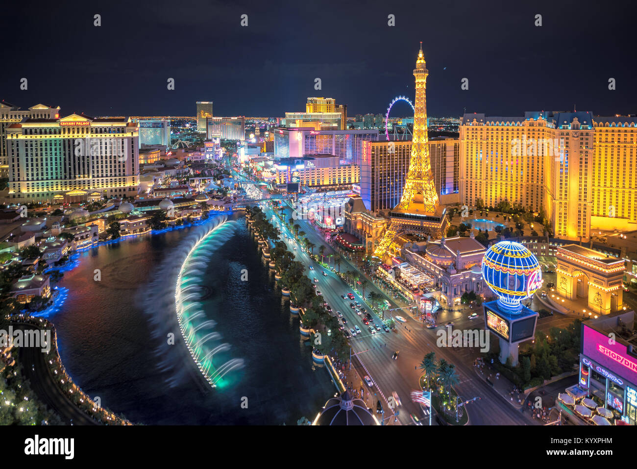 Luftbild des Las Vegas Strip bei Nacht Stockfoto