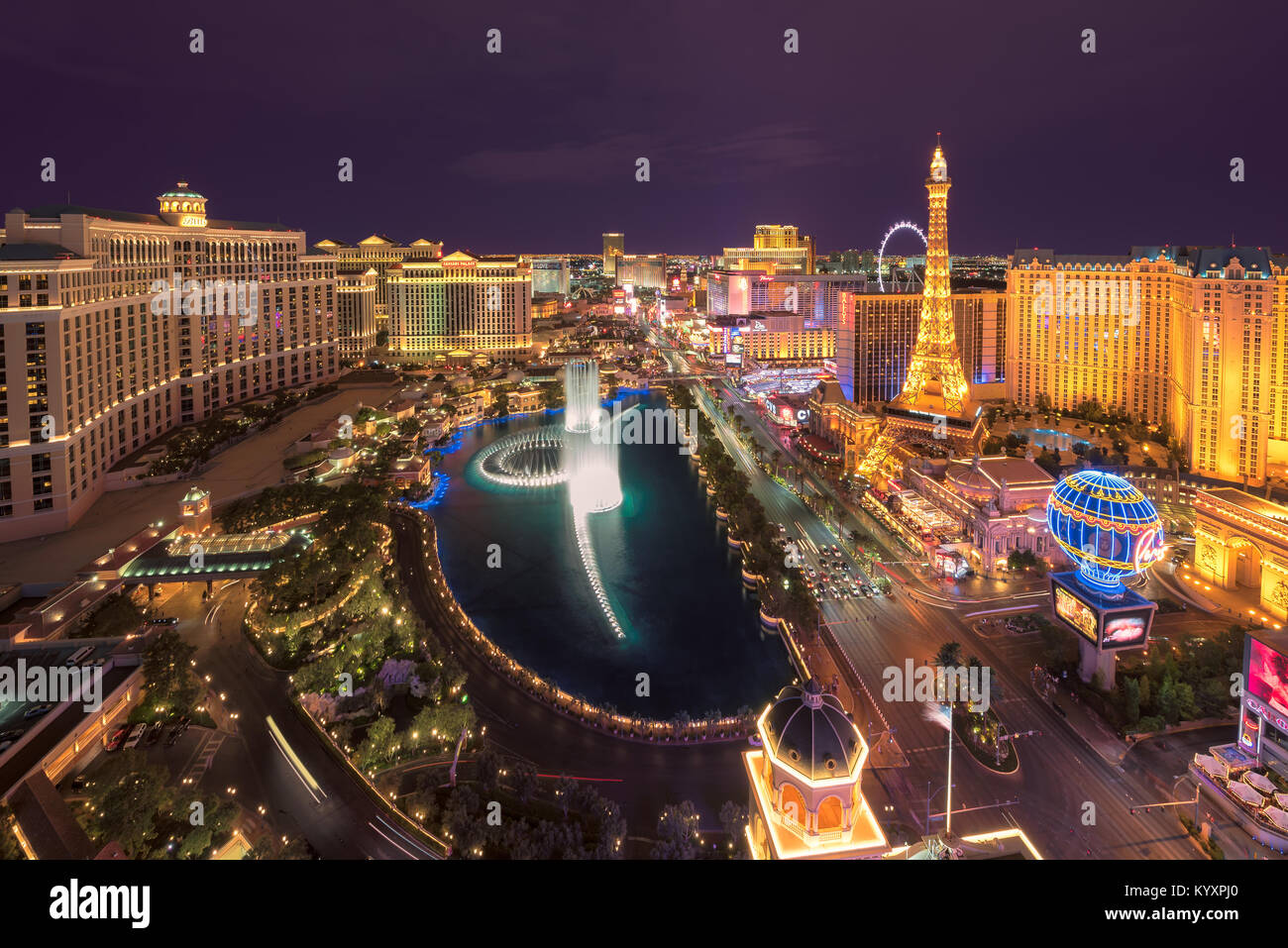 Las Vegas Strip Skyline bei Nacht Stockfoto