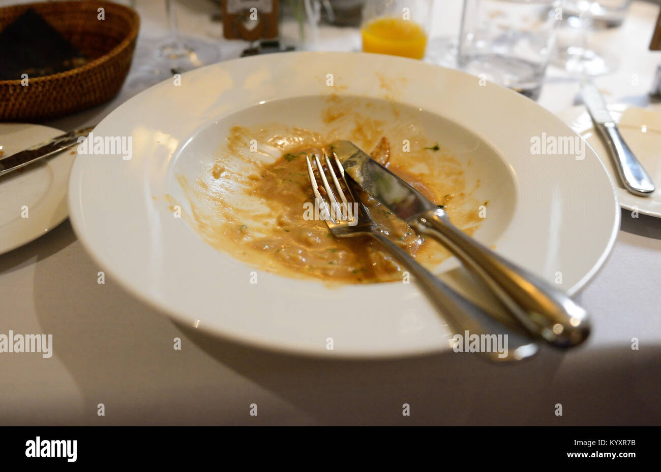 Einen leeren Teller nach dem Essen. Stockfoto