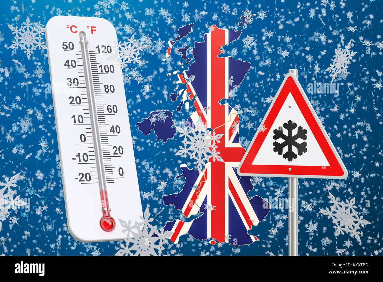 Schnee Sturm, Schnee und Winter Sturm im Vereinigten Königreich Konzept, 3D-Rendering Stockfoto
