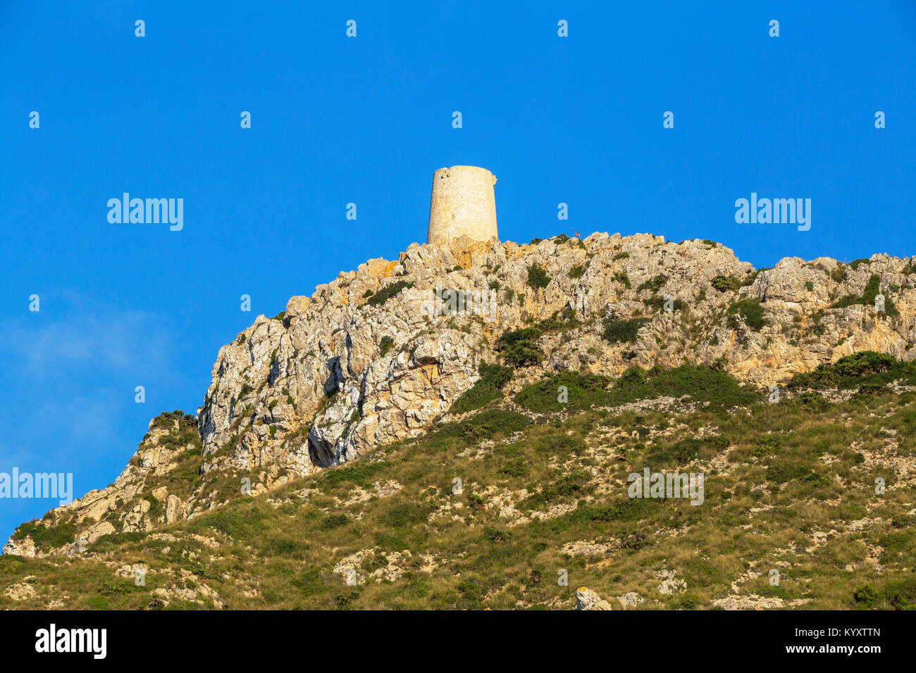 Alten Aussichtsturm der Talayot de Almallutx, Cap de Formentor, Mallorca, Balearen, Spanien, Europa Stockfoto