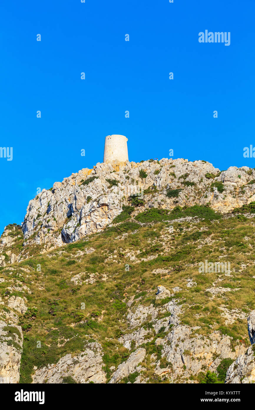 Alten Aussichtsturm der Talayot de Almallutx, Cap de Formentor, Mallorca, Balearen, Spanien, Europa Stockfoto