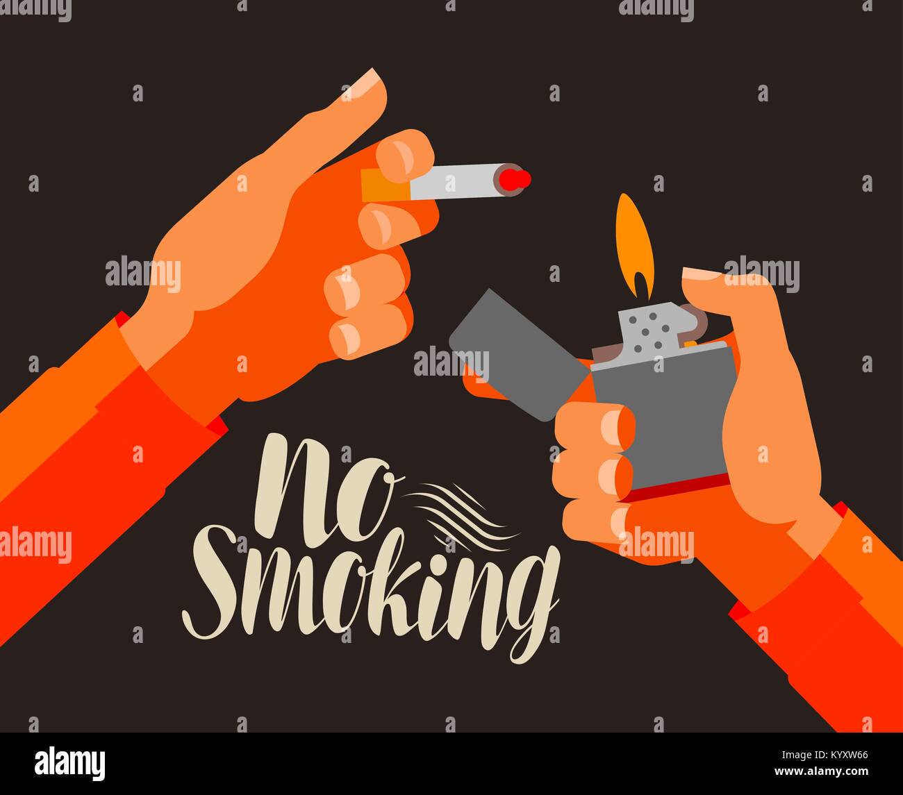 Nicht rauchen, Banner. Nikotin, Zigaretten, Tabak Konzept. Cartoon Vector Illustration Stock Vektor