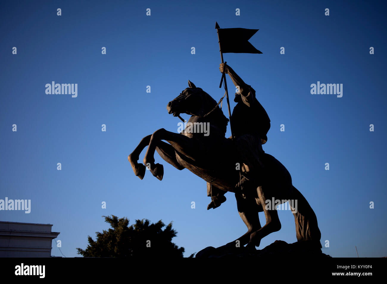 Eine Skulptur des Hl. Jakobus, Apostel schmückt eine Straße in Santiago de Querétaro, Mexiko Stockfoto